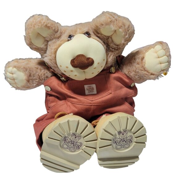 Vintage 80s Furskin Dudley Bear 22 inch Plush Xavier Roberts Overalls Boots Toy - Picture 1 of 15